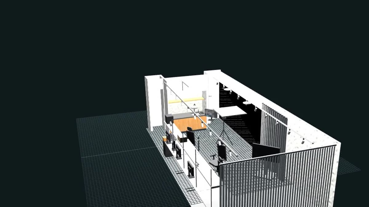 The office cell as one asset with its collision boxes in the MATRIX asset view